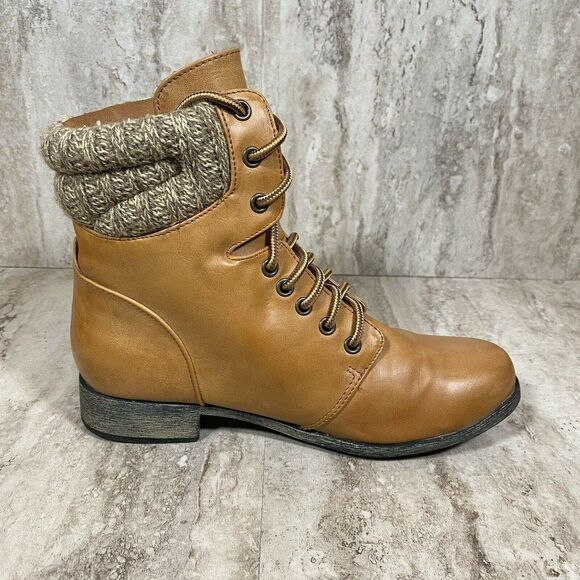 MIA Women's Melborne Ankle Boot Brown with Coordinating Sweater Trim Size 7 - Picture 5 of 9